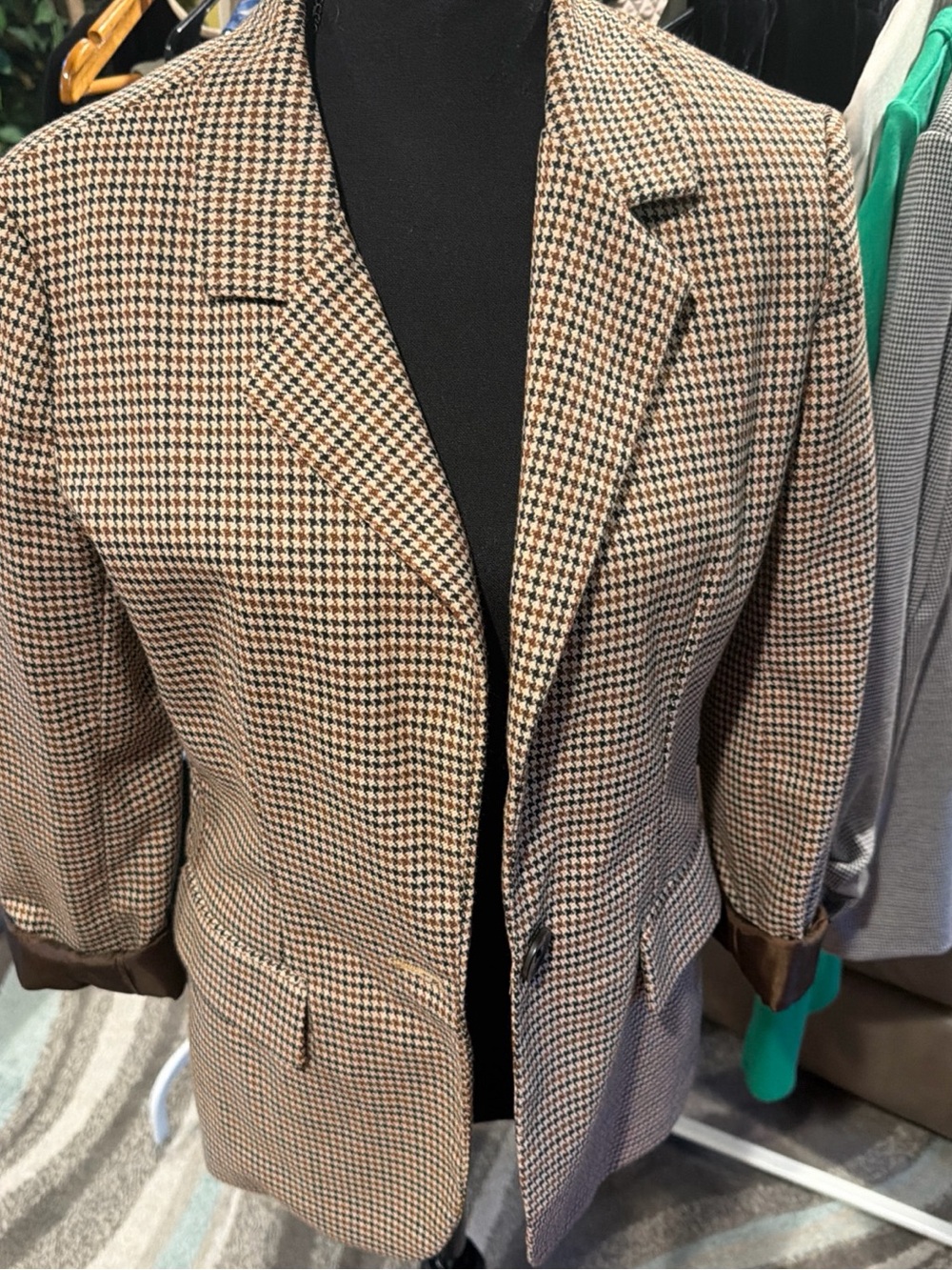 SO WoMen's Tan & Brown Houndstooth Sport Coat